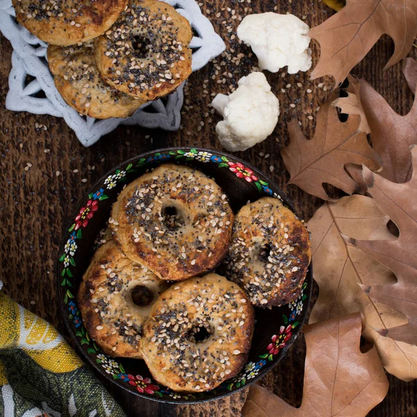 Sano Cavolfiore Riso Bagel Spuntino Senza Glutine Vegan Basso Contenuto — Foto Stock