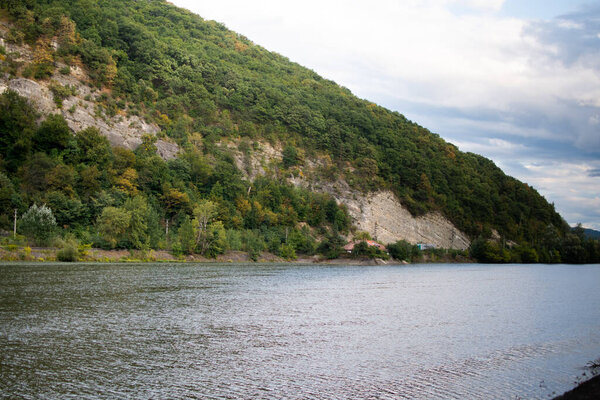 Calimanesti Caciulata mountains in Romania, Olt river valley and forests scenic views of nature