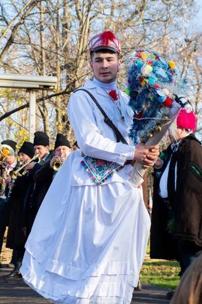 Bükreş Romanya Aralık 2019 Balkanlar Noel Geleneği Festivali Romen Dansçılar — Stok fotoğraf