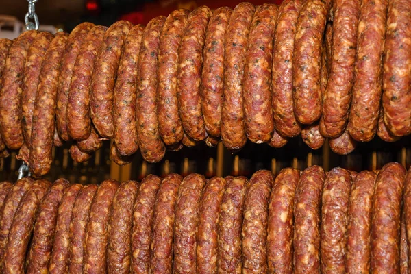 Muitos Caseiros Mistura Alemã Especialidades Carne Salsichas Presunto Speck Pilha — Fotografia de Stock