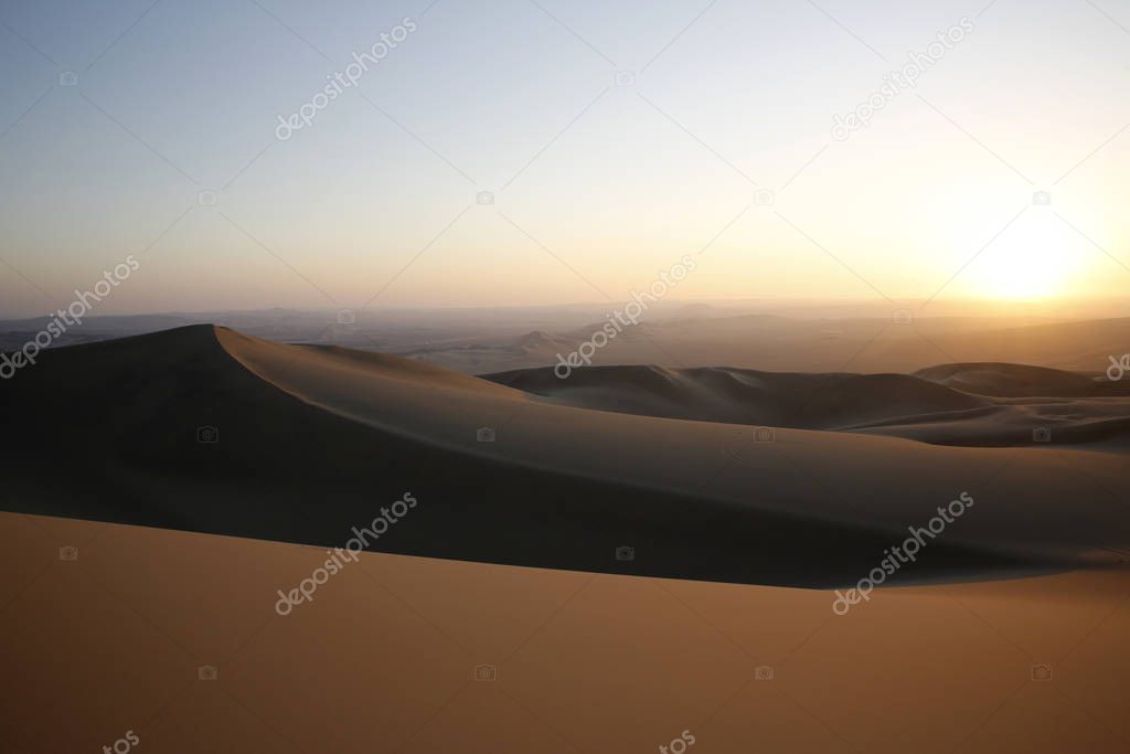 Ica Desert, Close to Huacachina Oasis, at Sunset. Ica, Peru.