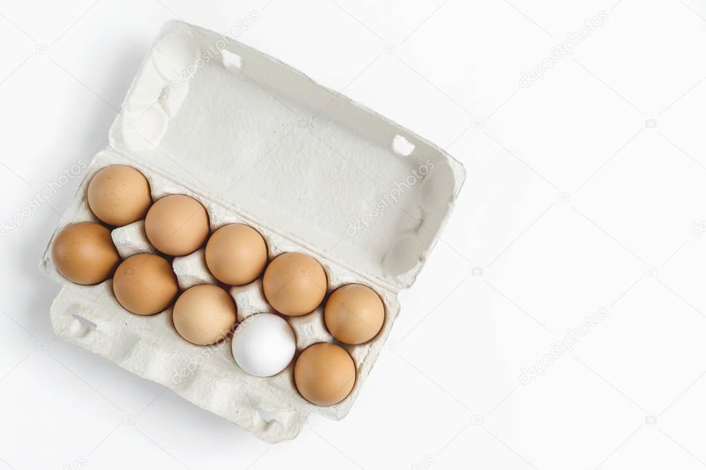 Eggs in package, mockup, copy space on the right