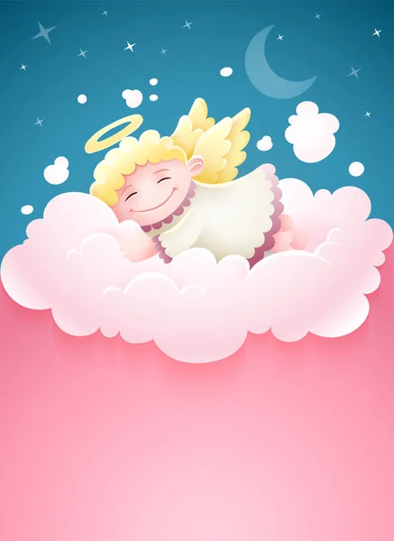 Bonito ángel bebé durmiendo en la nube — Vector de stock