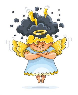 Angry furious guardian angel with wings clipart