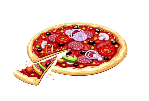 Pizza. Comida tradicional italiana . — Vetor de Stock