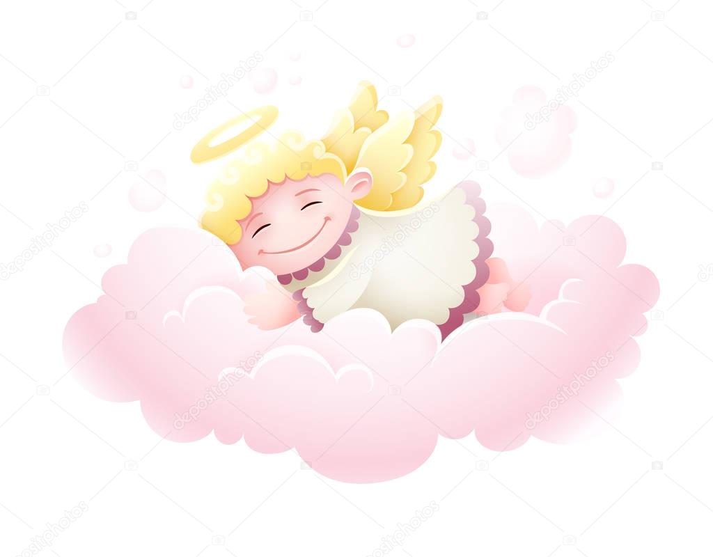 Angel cupid baby sleeping at cloud