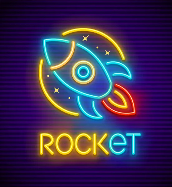 宇宙船とロケットのネオンサイン — ストックベクタ