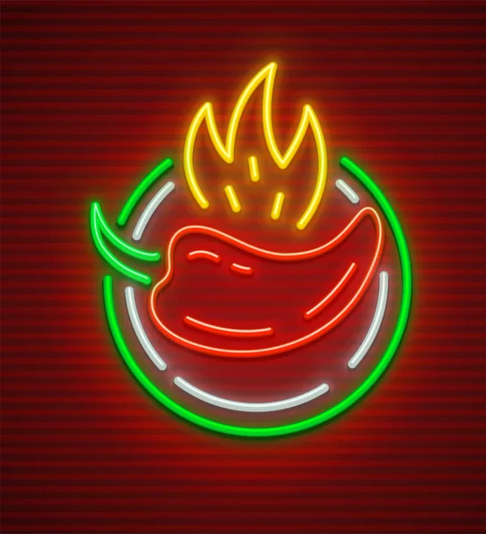 Pepper with fire sign for neon signboard — Stock Vector