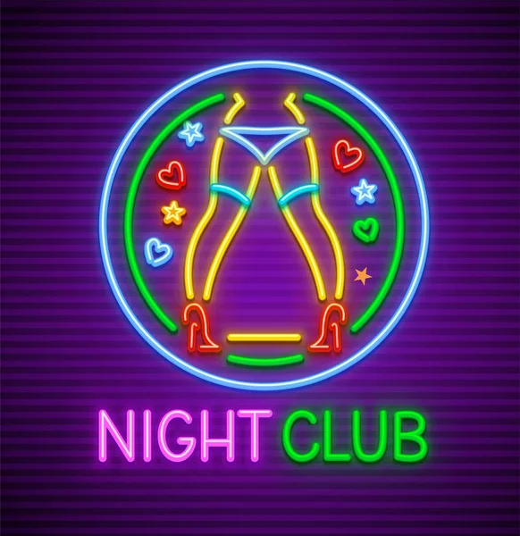Striptease club neon sign for nighttime adult — Stock Vector