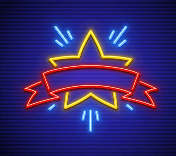 Seger i spel neon star med band — Stock vektor