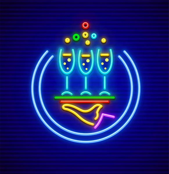 Koktél étterem neon jel ikon pezsgő — Stock Vector