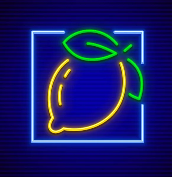 Signo de neón icono con fruta de limón — Vector de stock