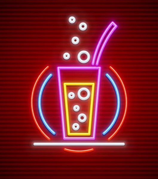 Cocktail bar neon sign glass with drink — Stock Vector