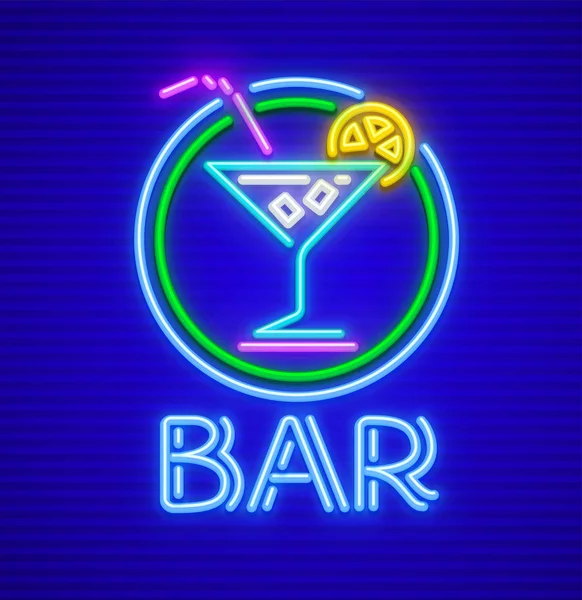 Cocktailbaren neon skylt vinglas för drink — Stock vektor