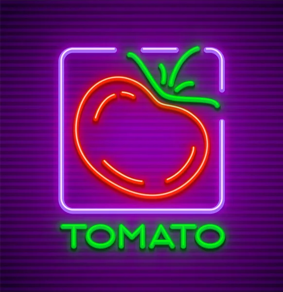 Mogna röda tomat neonskylt vektor illustration — Stock vektor