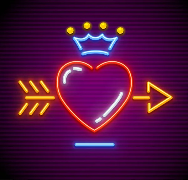 Corazón de amor con flecha y corona real vector — Vector de stock