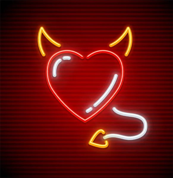 Hjärta med horn och svans som djävulen — Stock vektor