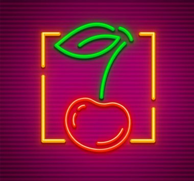 Kiraz neon tabela berry ve yeşil yaprak