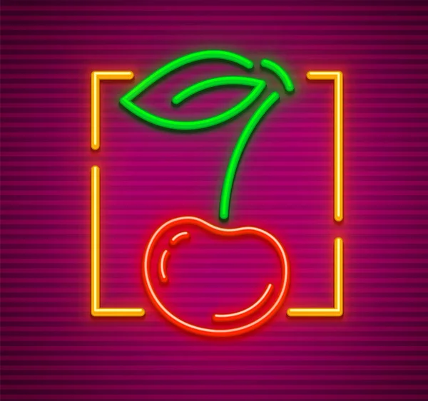 Kiraz neon tabela berry ve yeşil yaprak