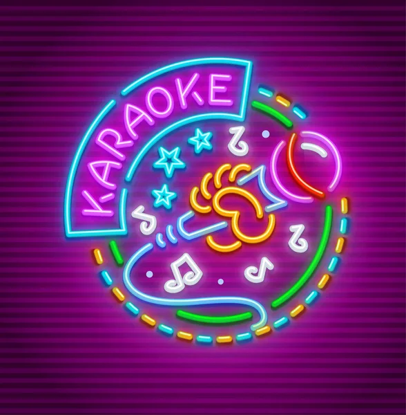 Karaoke club voor zingen met microfoon neon — Stockvector