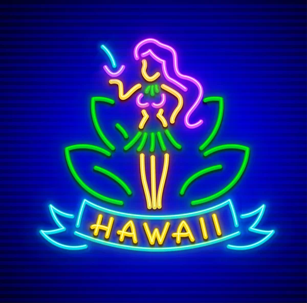 Neon sign with girl of hawaii cocktail — Stock Vector