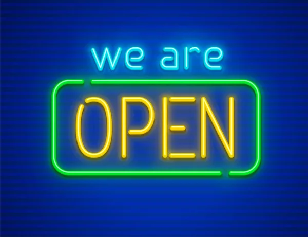 We are open neon sign — Stock Vector