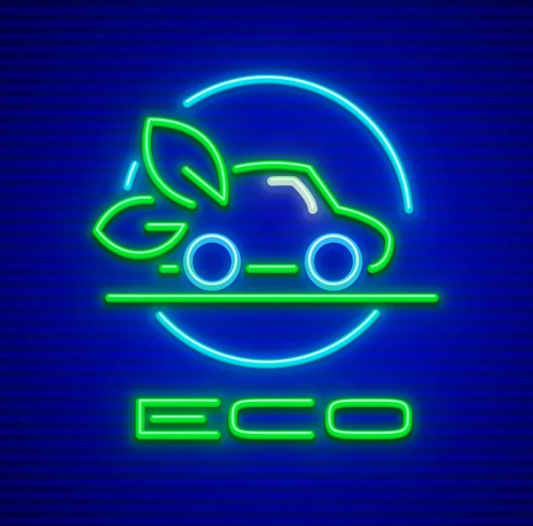 Ekologiska bil bevara naturen neon symbol koncept — Stock vektor