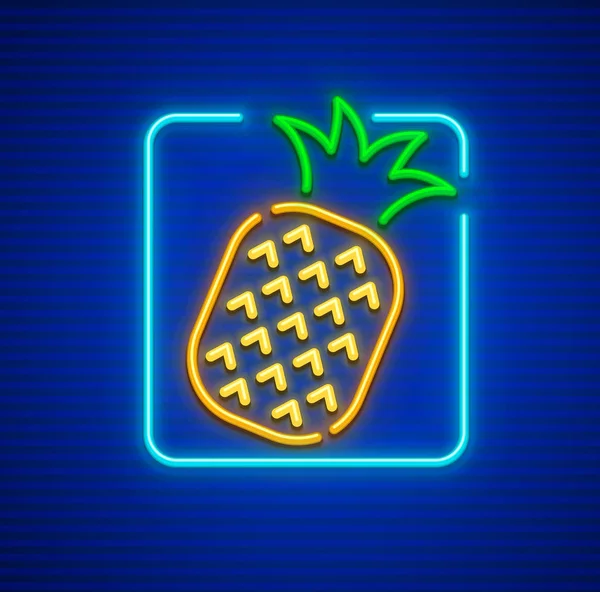 Neon-ikonen av ananas mogen tropisk frukt — Stock vektor