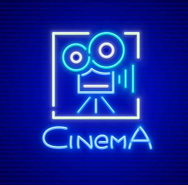 Signe néon pour cinéma avec caméra rétro — Image vectorielle