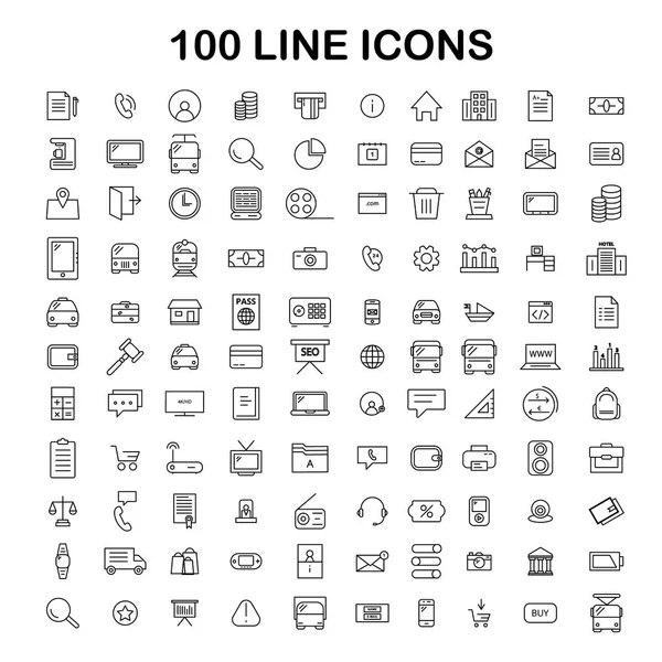100 conjunto de iconos de línea . — Archivo Imágenes Vectoriales
