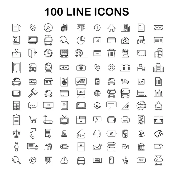 100 行のアイコンを設定. — ストックベクタ