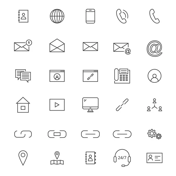 30 Line Contact Icons — Stock Vector