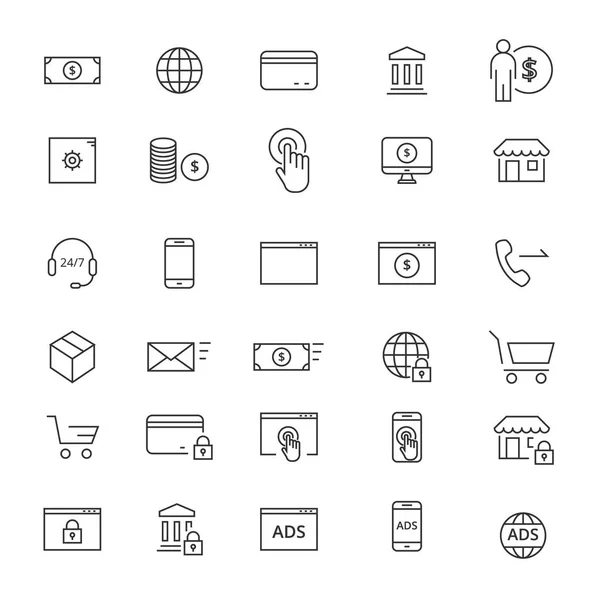 30 icônes de ligne commerciale — Image vectorielle