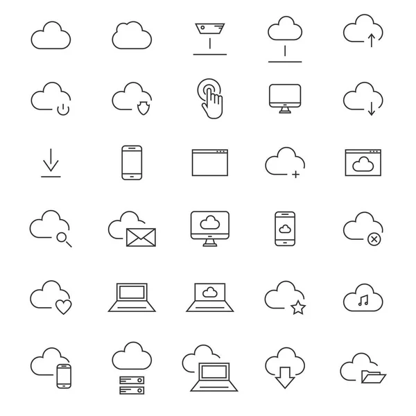 30 iconos de la línea de computación en nube — Vector de stock