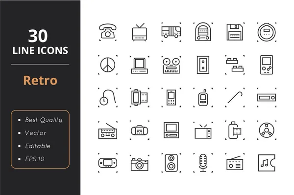 30 iconos de línea retro — Vector de stock