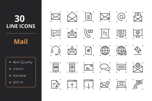 30 Ícones de linha de correio — Vetor de Stock