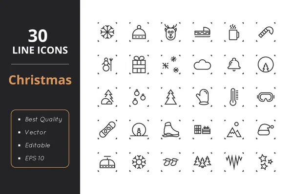 30 Iconos de línea de Navidad — Vector de stock