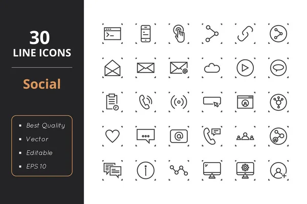 30 iconos de línea social — Archivo Imágenes Vectoriales