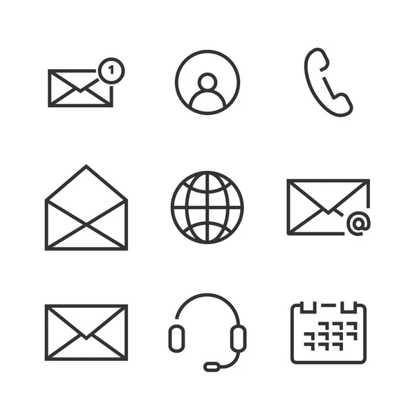 9 iconos de línea de contacto — Vector de stock