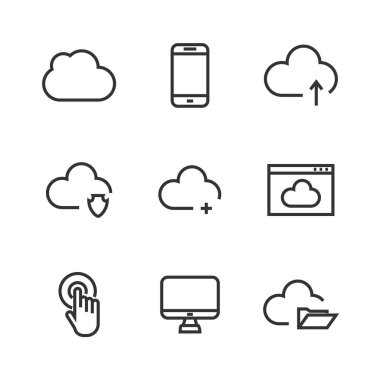 Bulut satır simgeler. İnce çizgi kutsal kişilerin resmi için bulut bilgisayar