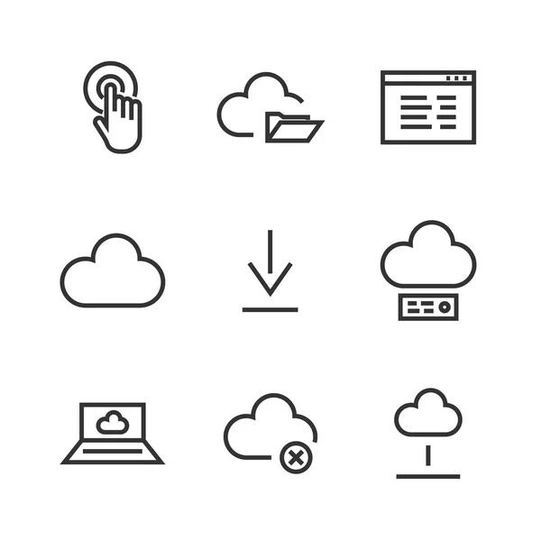 Icônes Ligne Nuage Icônes Ligne Mince Pour Cloud Computing — Image vectorielle