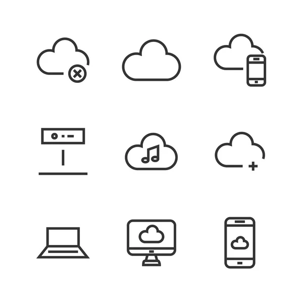 Iconos Línea Nubosa Iconos Línea Delgada Para Computación Nube — Vector de stock