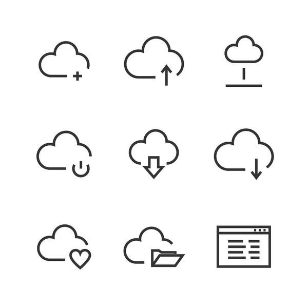 Iconos Línea Nubosa Iconos Línea Delgada Para Computación Nube — Vector de stock