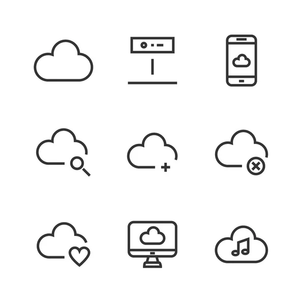 Iconos Línea Nubosa Iconos Línea Delgada Para Computación Nube — Vector de stock