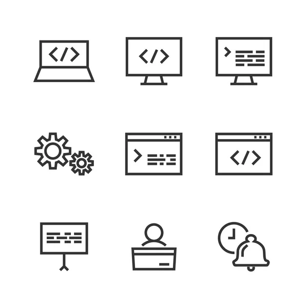 Icono Línea Delgada Dev Icono Para Desarrollo Web — Vector de stock