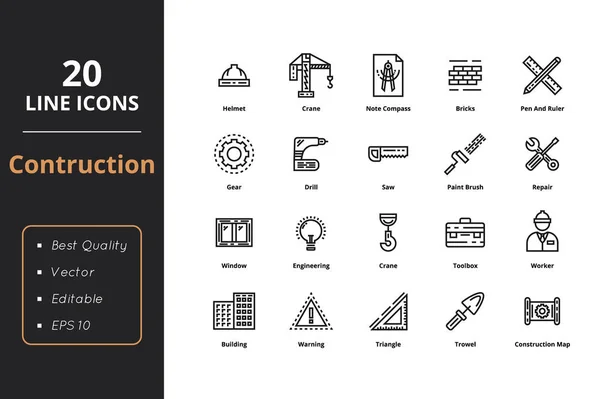 20 icono de línea de construcción de alta calidad — Vector de stock