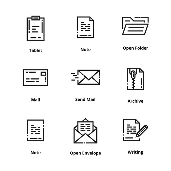 9 Documentez les icônes de ligne mince — Image vectorielle