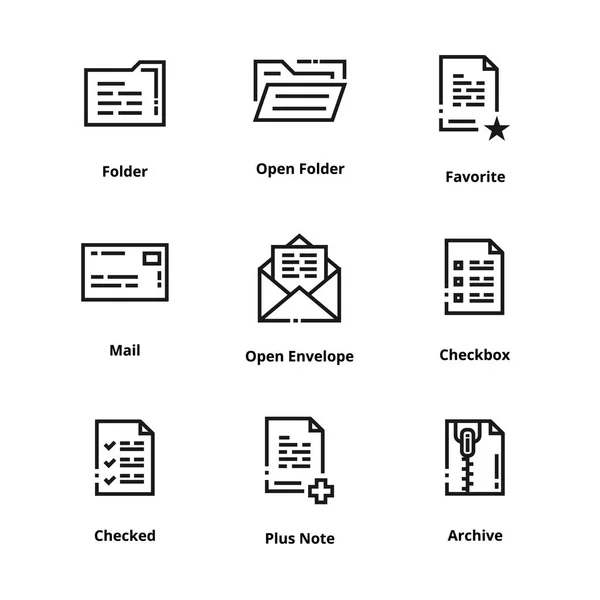 9 Ícones de linha fina de documentos — Vetor de Stock