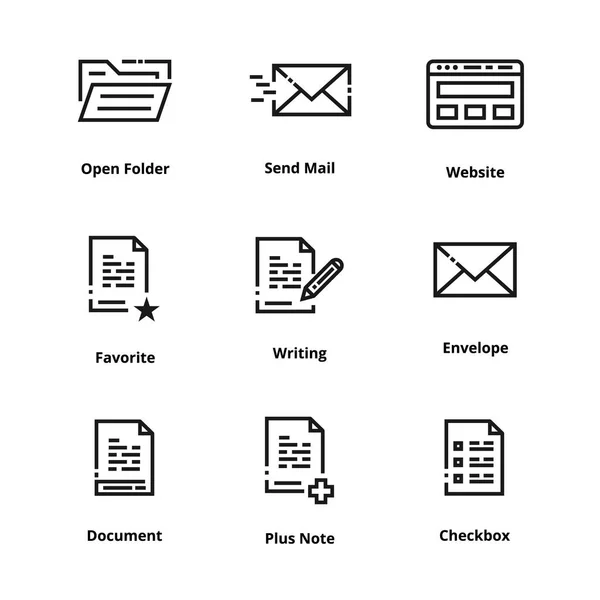 9 Ícones de linha fina de documentos — Vetor de Stock