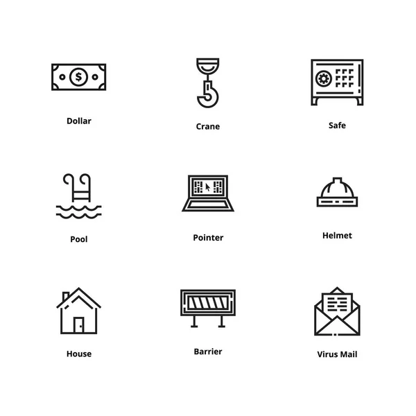 9 icônes de ligne d'interface utilisateur — Image vectorielle